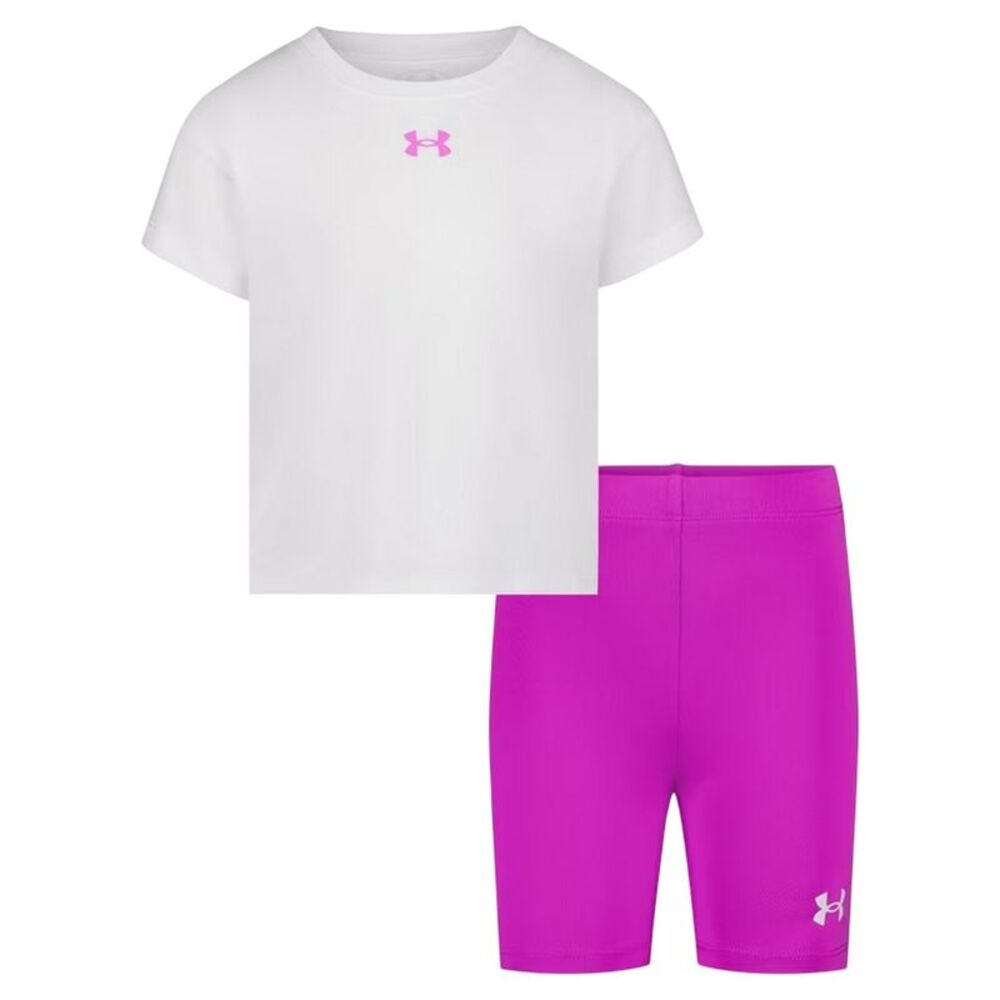 Under Armour Childrens/Kids Short-Sleeved T-Shirt & Shorts Set / Pink/White
